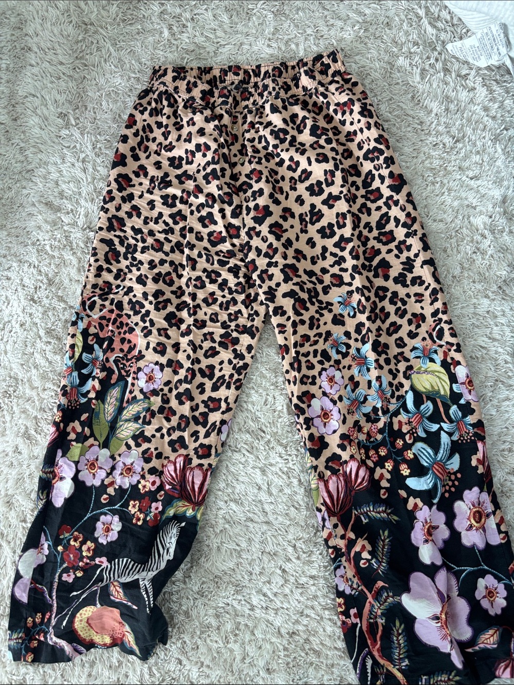 Anthropologie Leopard & Floral Pajama Pants in Tan, Black, Pink, Green